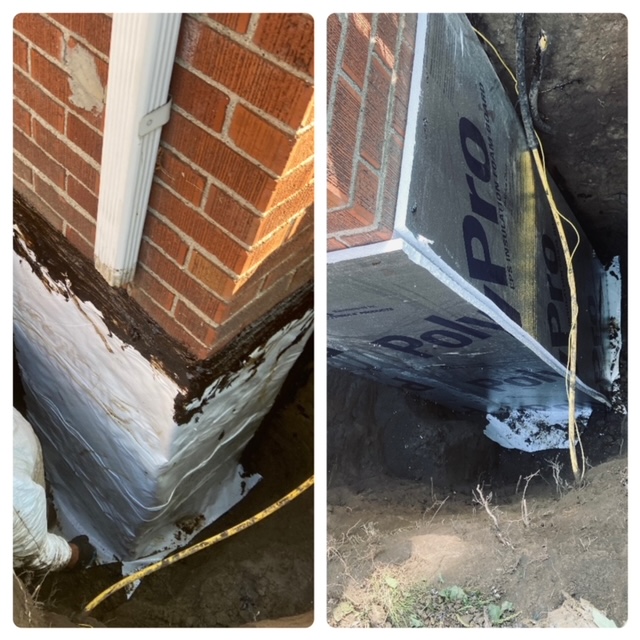 Perma Dry Michigan exterior foundation waterproofing at a cracked wall corner